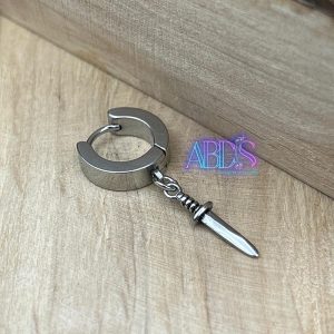 پیرسینگ گوش حلقه ای آویزدار طرح خنجر استیل نقره ای - اکسسوری آبدیس